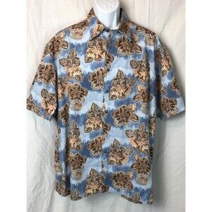 campia moda hawaiian shirt XL Blue/orange ButtonUp Pocket Tropical Surf Beach